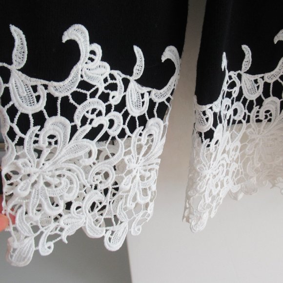 INC Women's Sz L Round Neck Guipure Lace Detail Sweater Long SLV, Stretch Black - Picture 3 of 11